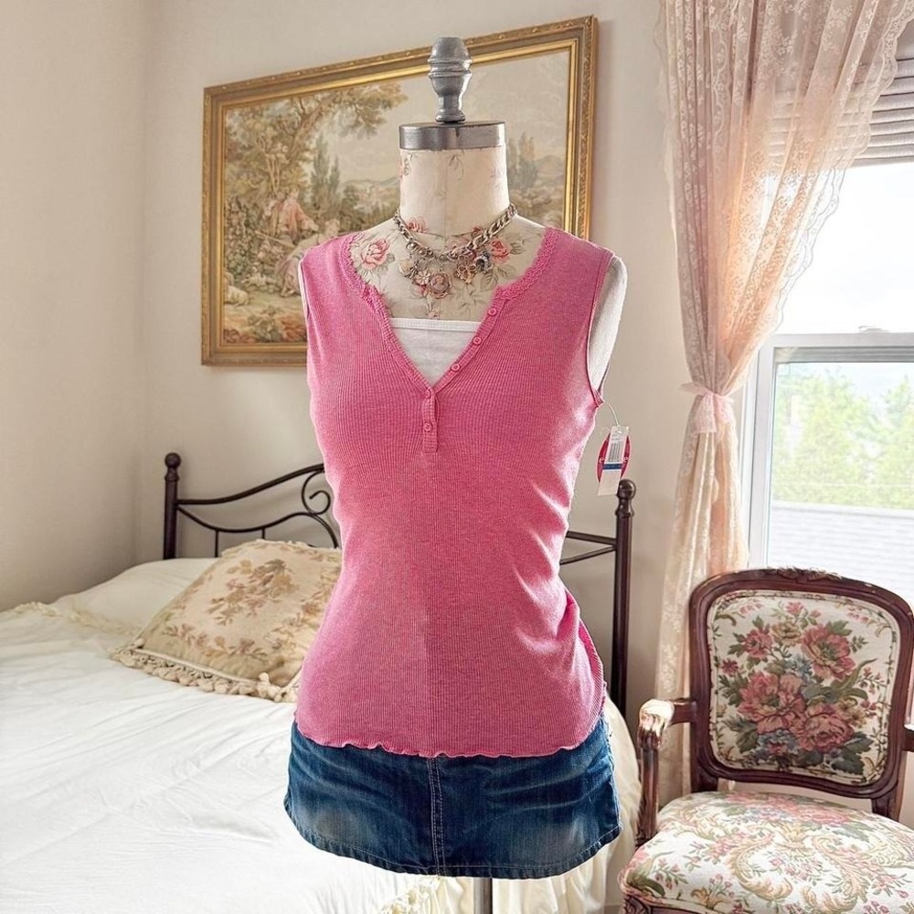 Pink ribbed tank  Y2K pink ribbed tank Energie size XL